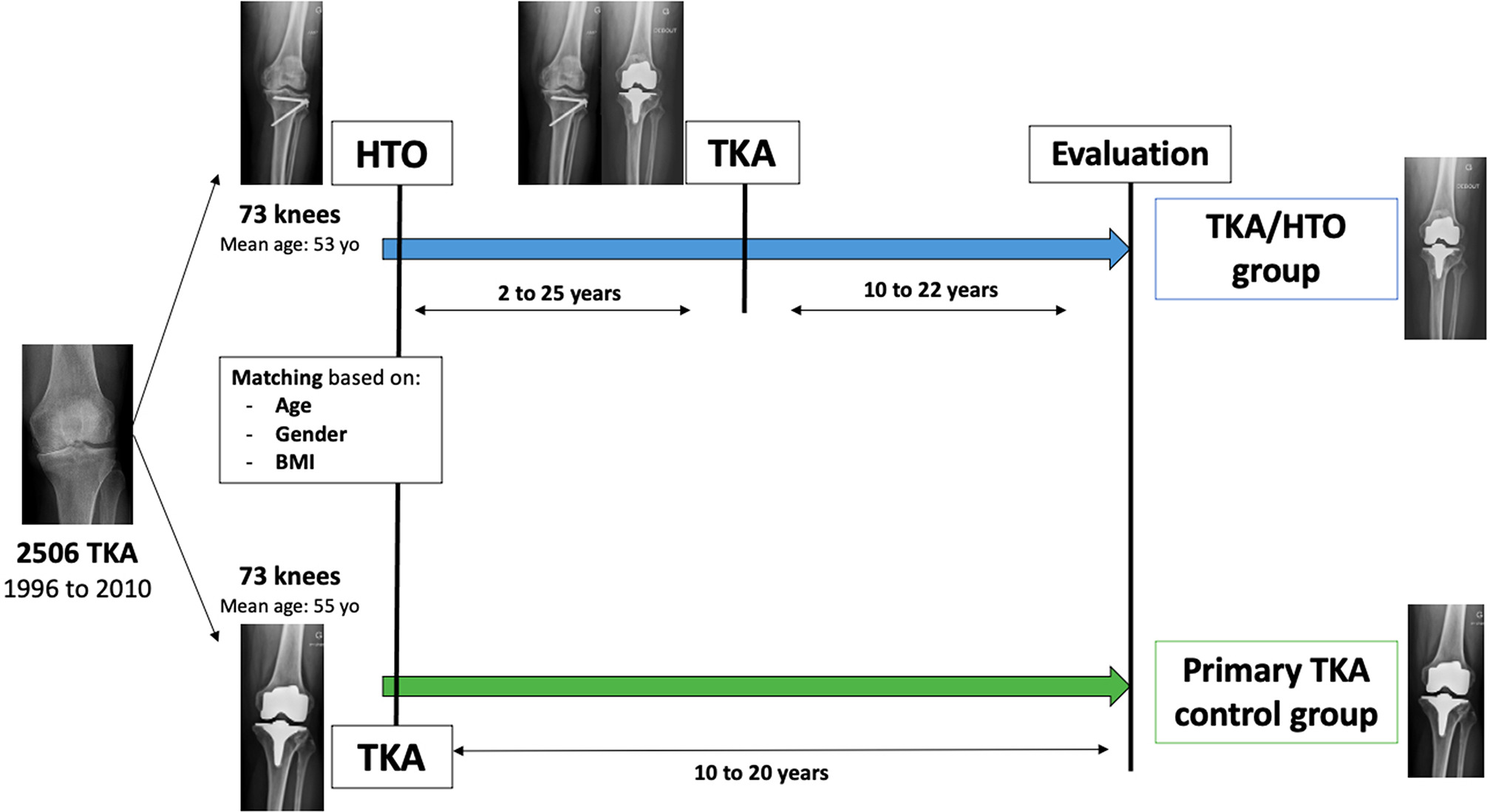 Fig. 1 
          Diagram of the study design. HTO, high tibial osteotomy; TKA, total knee arthroplasty.
        